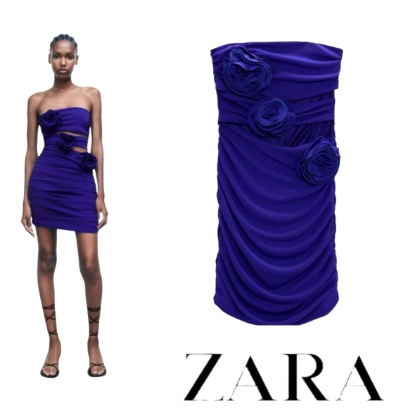 Floral Cut Out Bluish Dress Size S - Picture 6 of 11